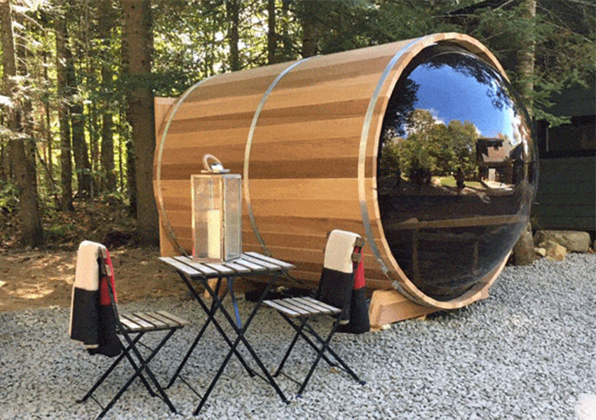 New Products -- Panoramic View Outdoor Steam Barrel Sauna